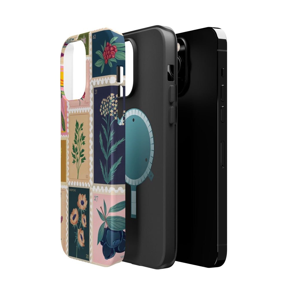 Floral Stamp Pattern Magnetic Impact-Resistant Phone Case