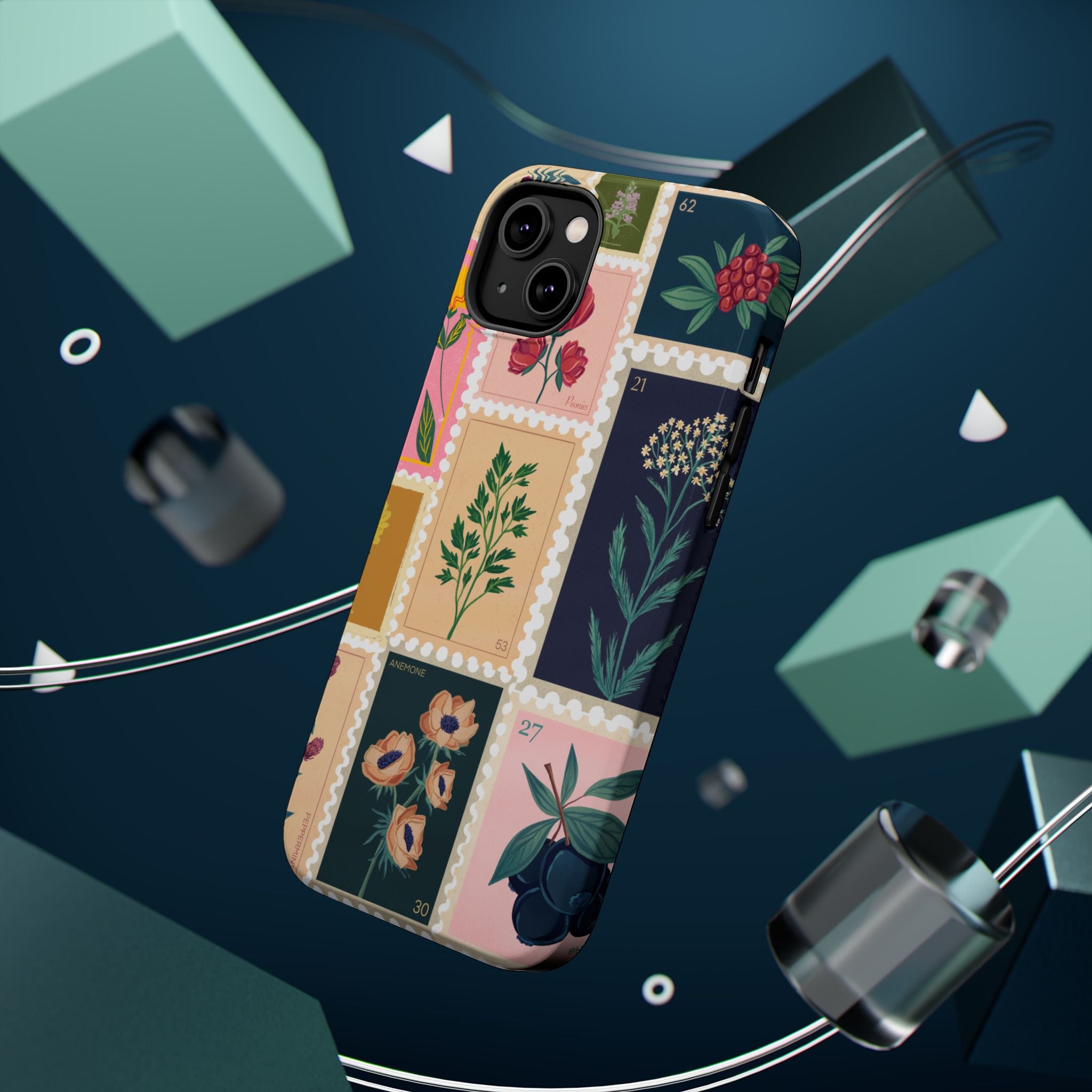 Floral Stamp Pattern Magnetic Impact-Resistant Phone Case