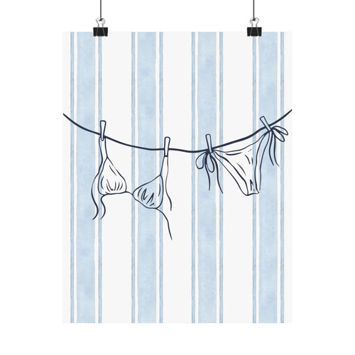 Blue Striped Bikini Line Poster – Coastal Bathroom Wall Art