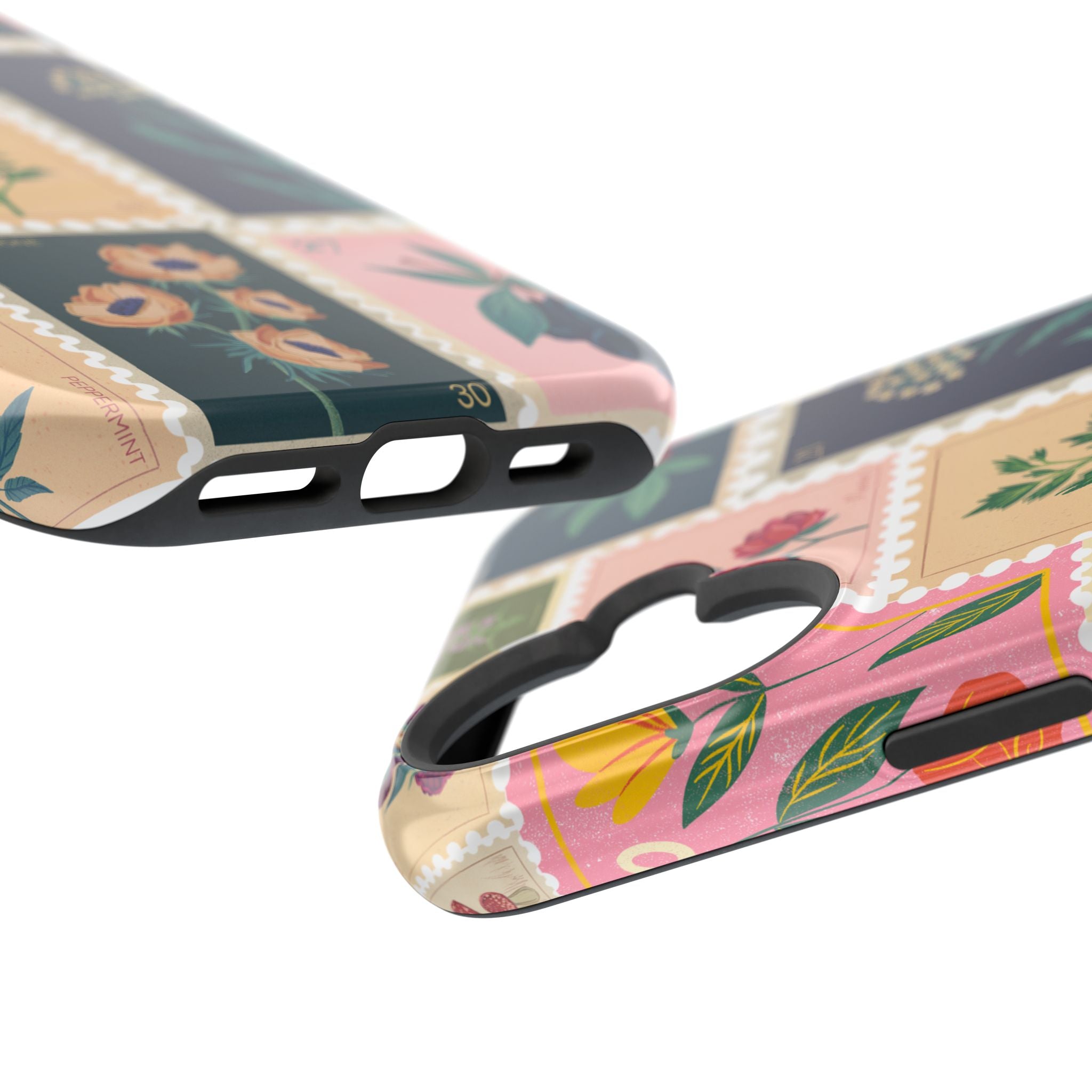 Floral Stamp Pattern Magnetic Impact-Resistant Phone Case