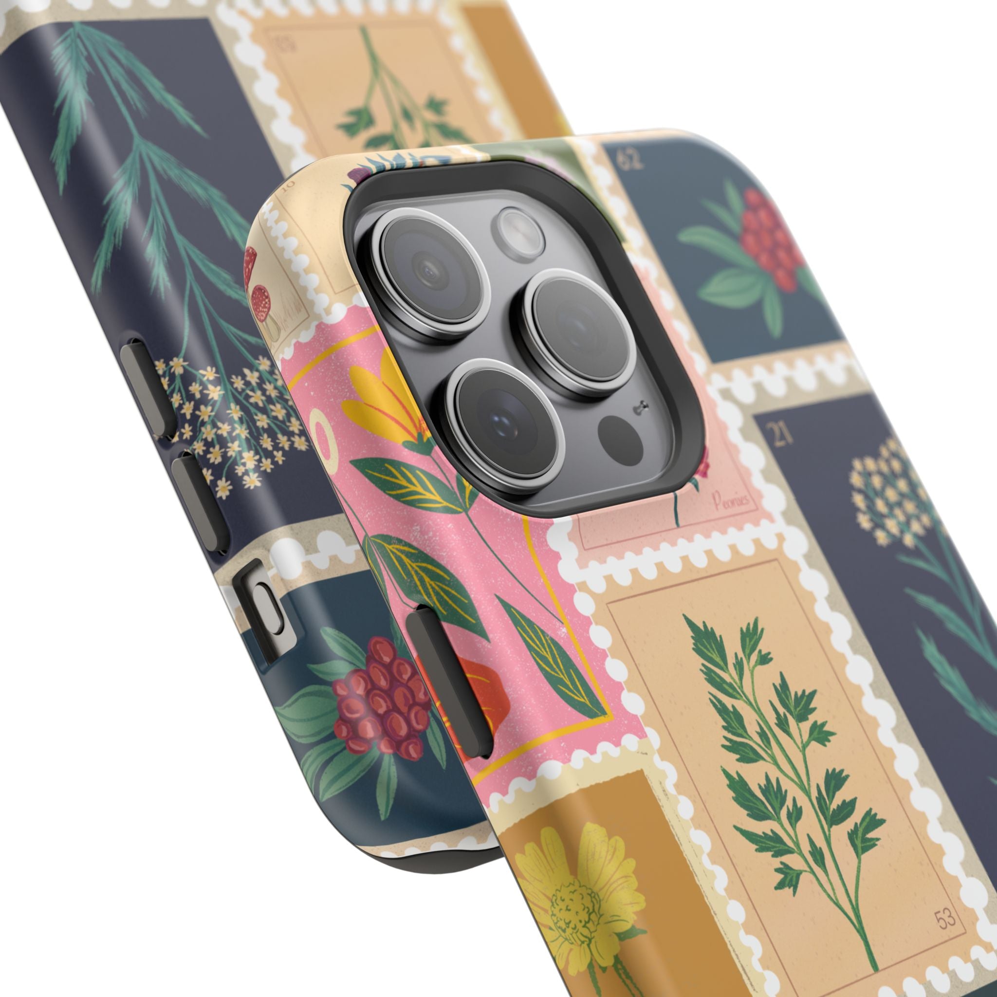 Floral Stamp Pattern Magnetic Impact-Resistant Phone Case